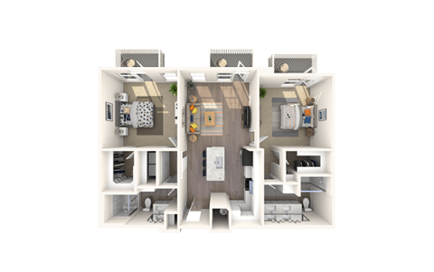 Floor plan for 2 beds, 2 baths, 1157 sqft